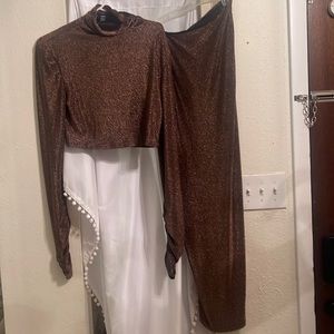Chocolate color long skirt and crop top set